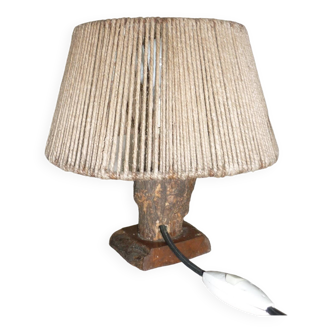 Lampe brutaliste des années 60 en bois et corde