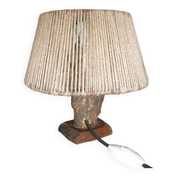 Lampe brutaliste des années 60 en bois et corde