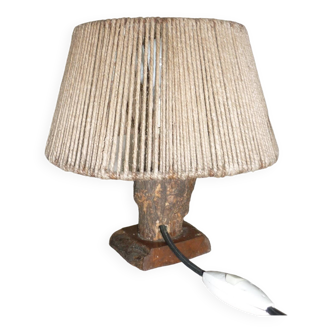 Brutalist lamp from the 60s in wood and rope