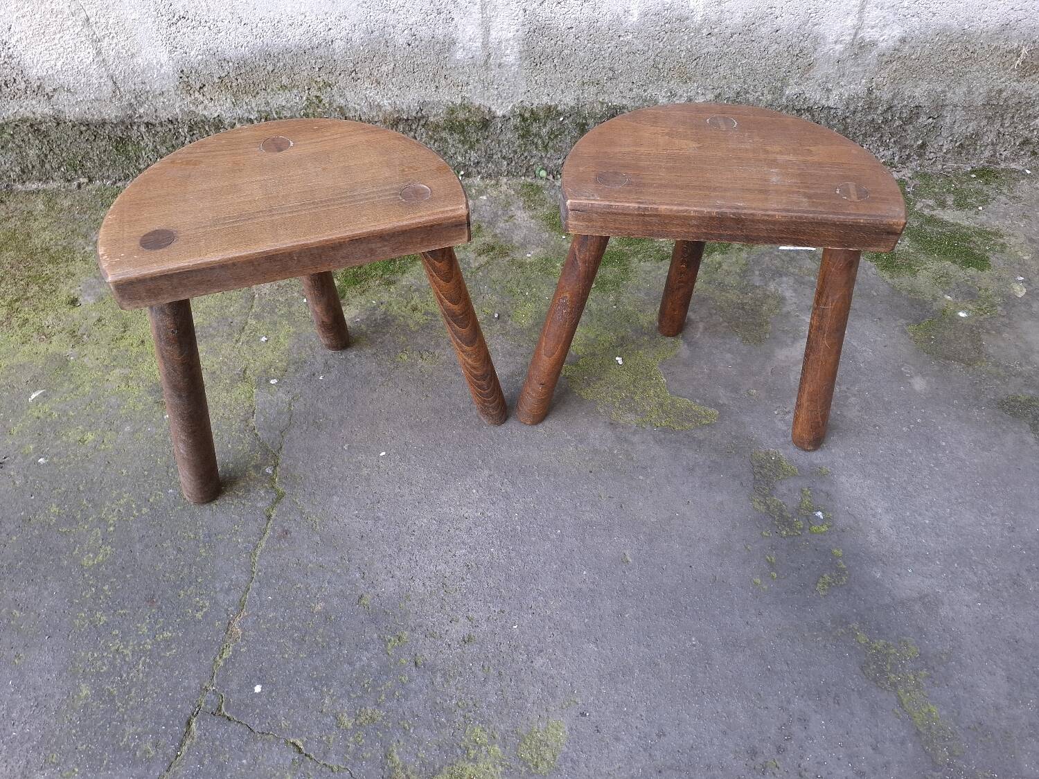 2 vintage tripod stools