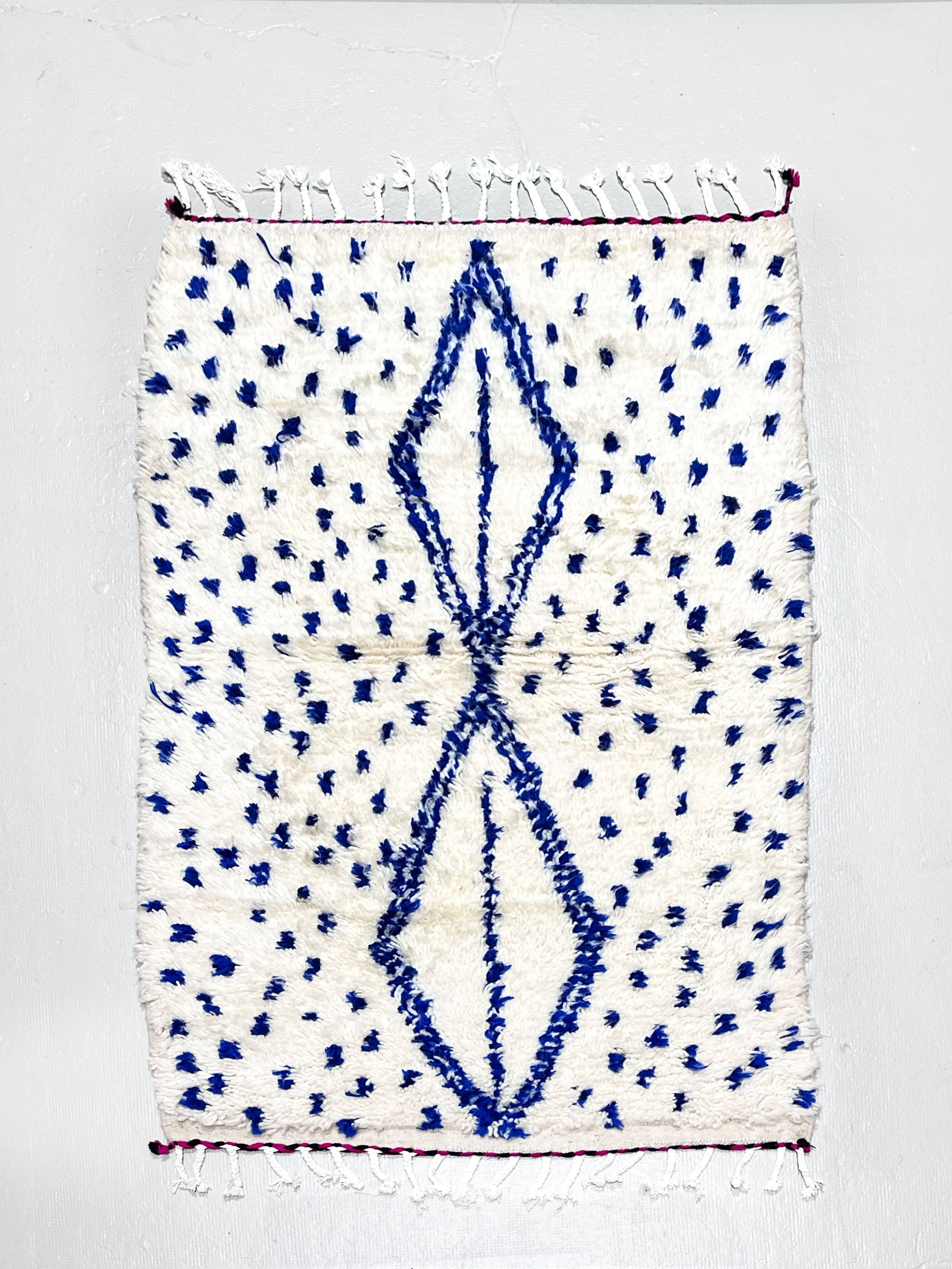 Azilal Moroccan Berber rug with Majorelle blue patterns, 1.52 x 1.02 m