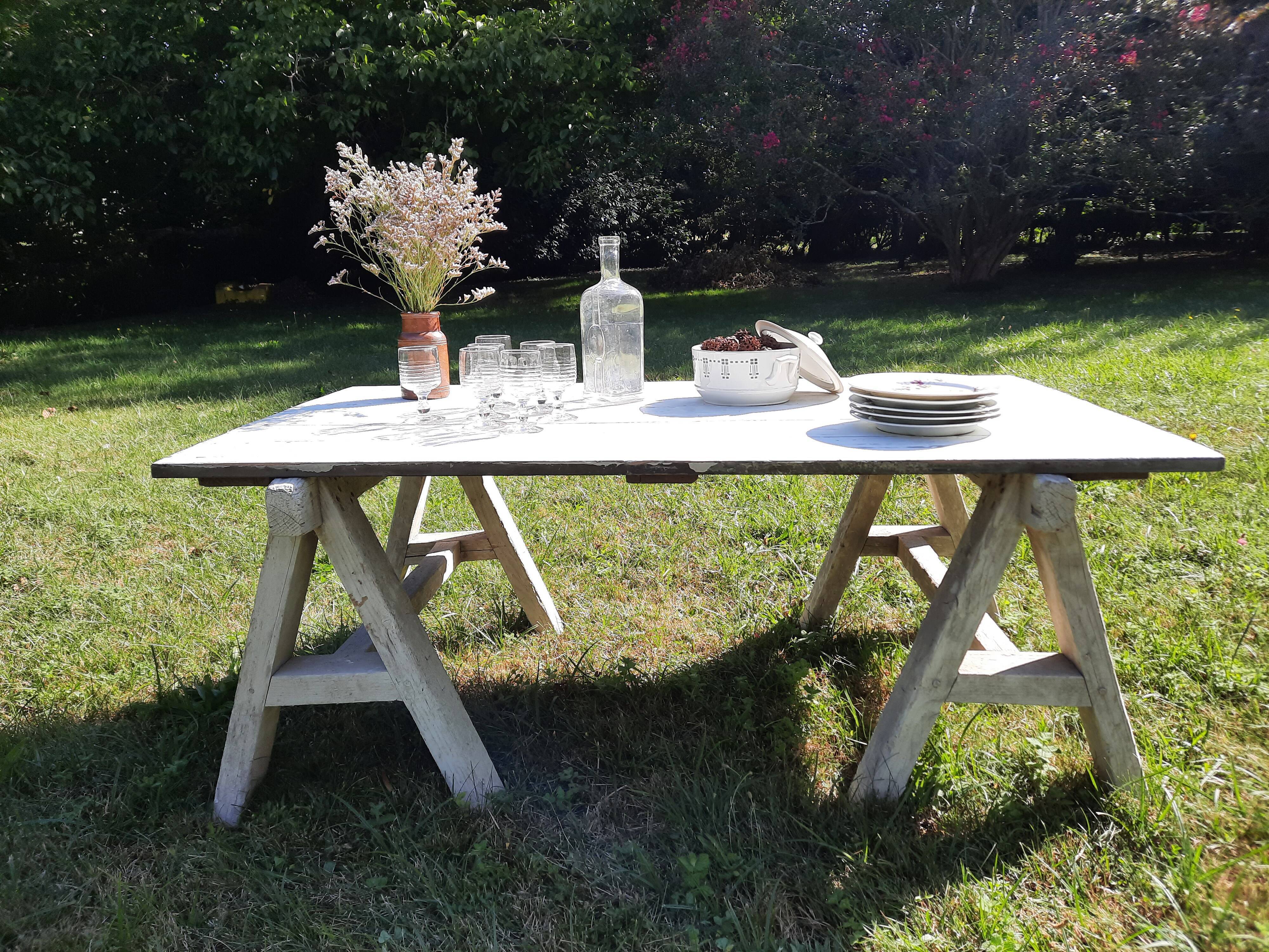 Coffee table on old trestles