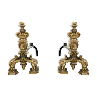 Pair of ancient bronze chenets