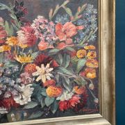Original Still Life Oil on Canvas “Still Life with Flowers” by F. Wiegand