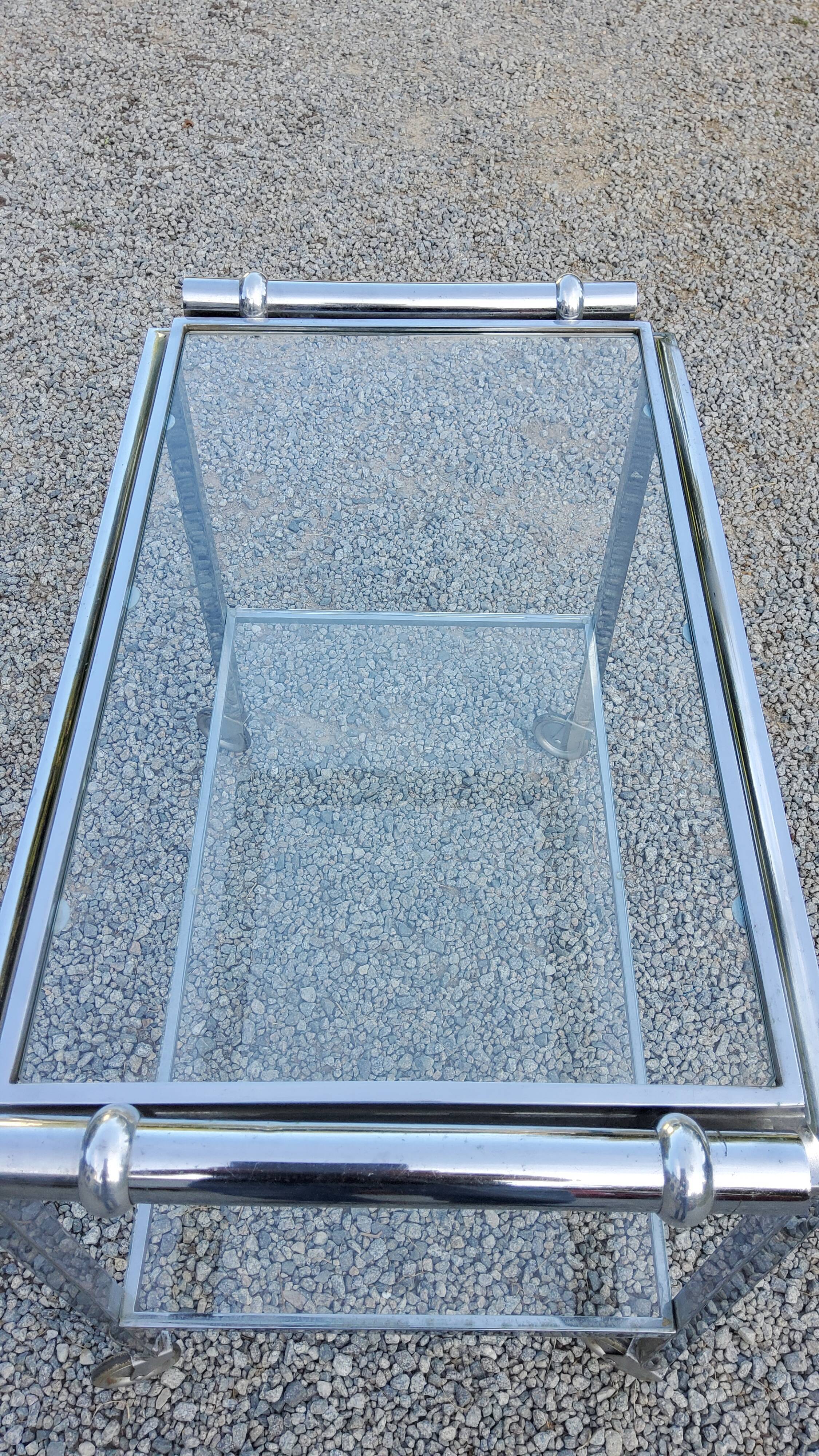 Rolling service chrome art deco double glass trays 1930