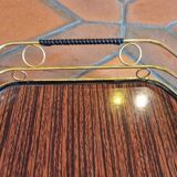 Old service tray in marquetry and gilded metal