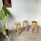 Set of three rattan high stools
