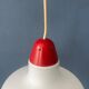 Mid-Century opaline glass suspension with a red upper part and ceiling cover.