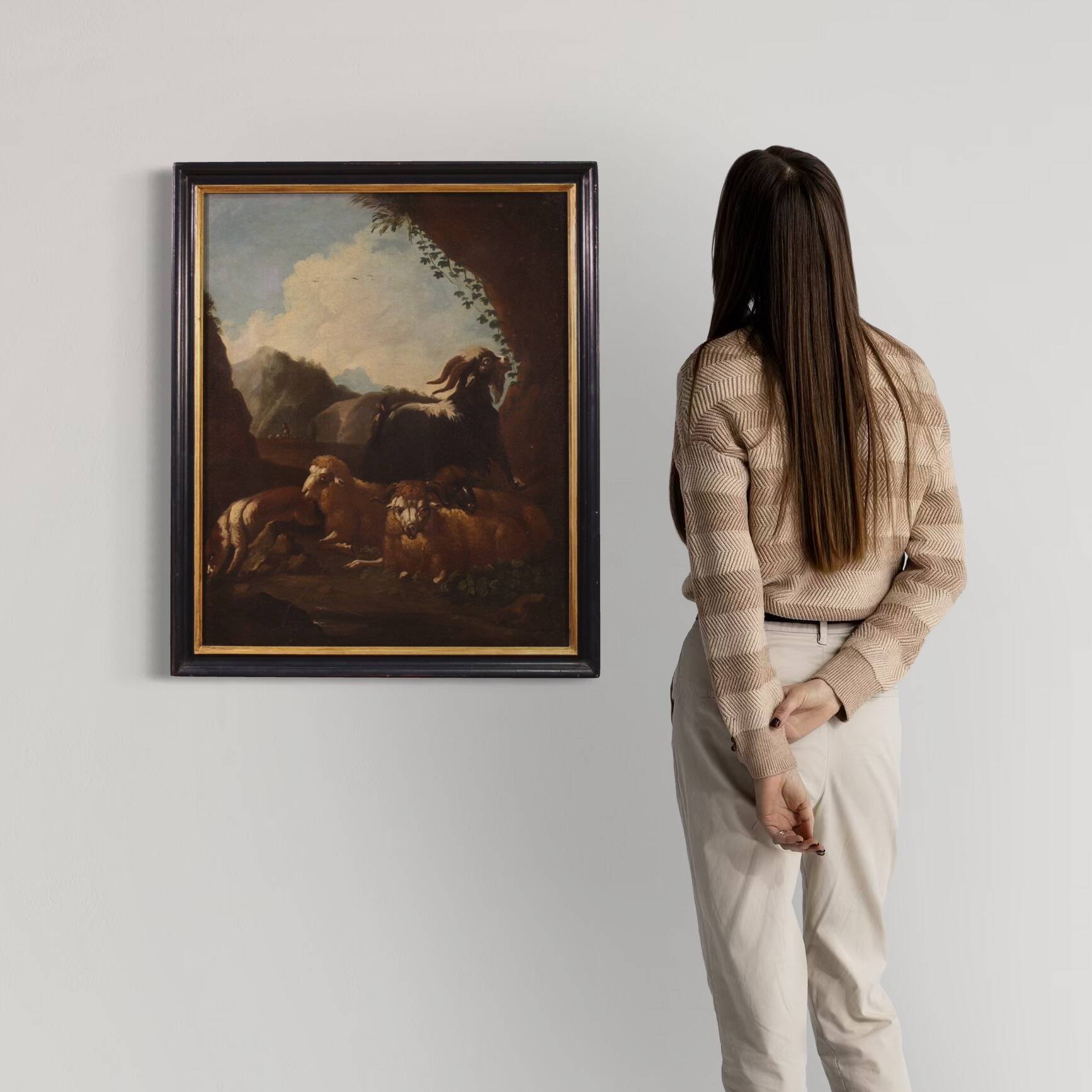 Peinture de paysage bucolique raffinée du XVIIe siècle