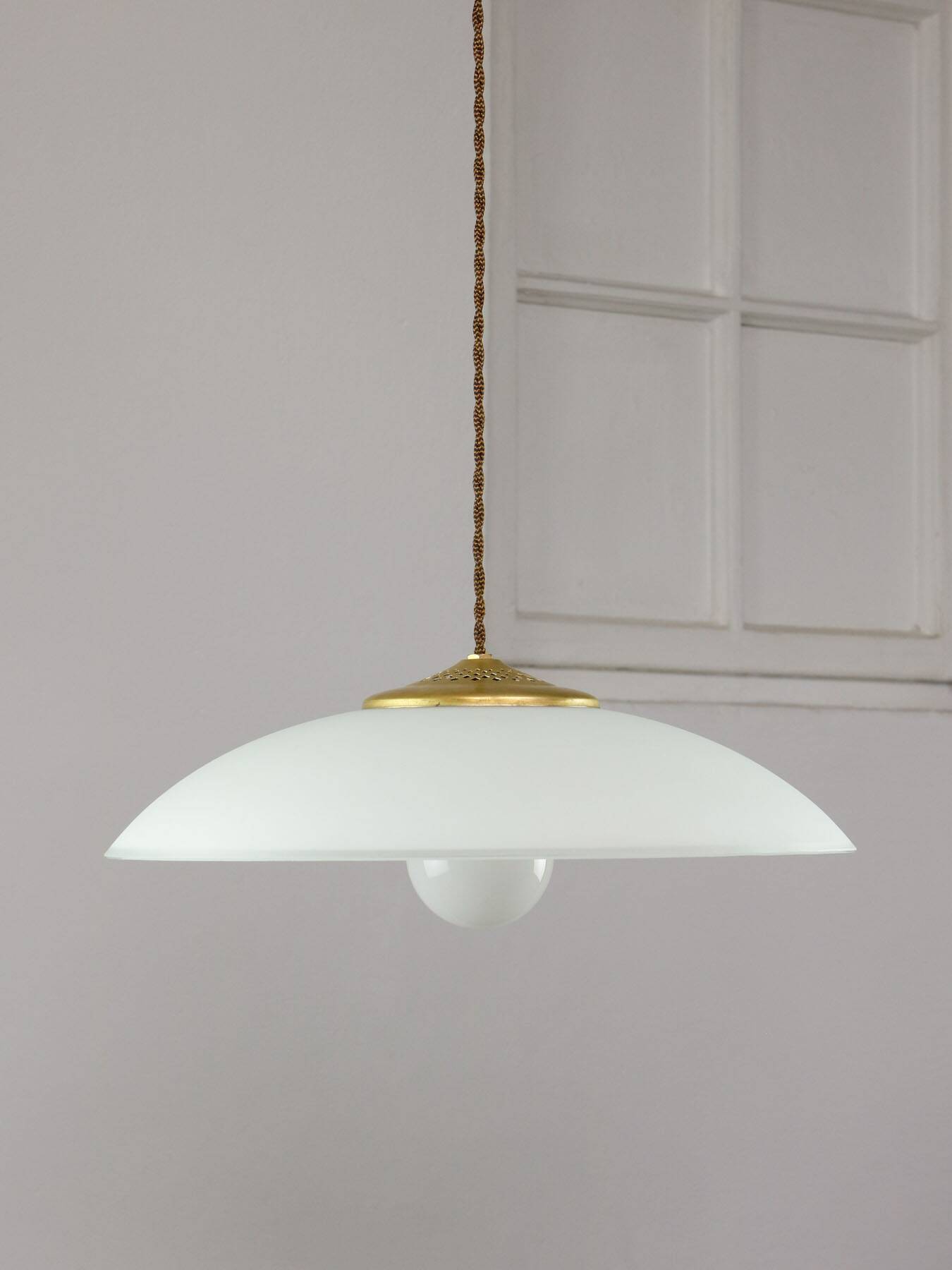 Mid-Century Italian Saucer Glass and Brass Pendant Lamp
