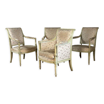 3 armchairs and a shepherdess of the Directoire period, France late eighteenth century