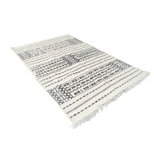 Moroccan carpet kilim white and black, 240x150 cm