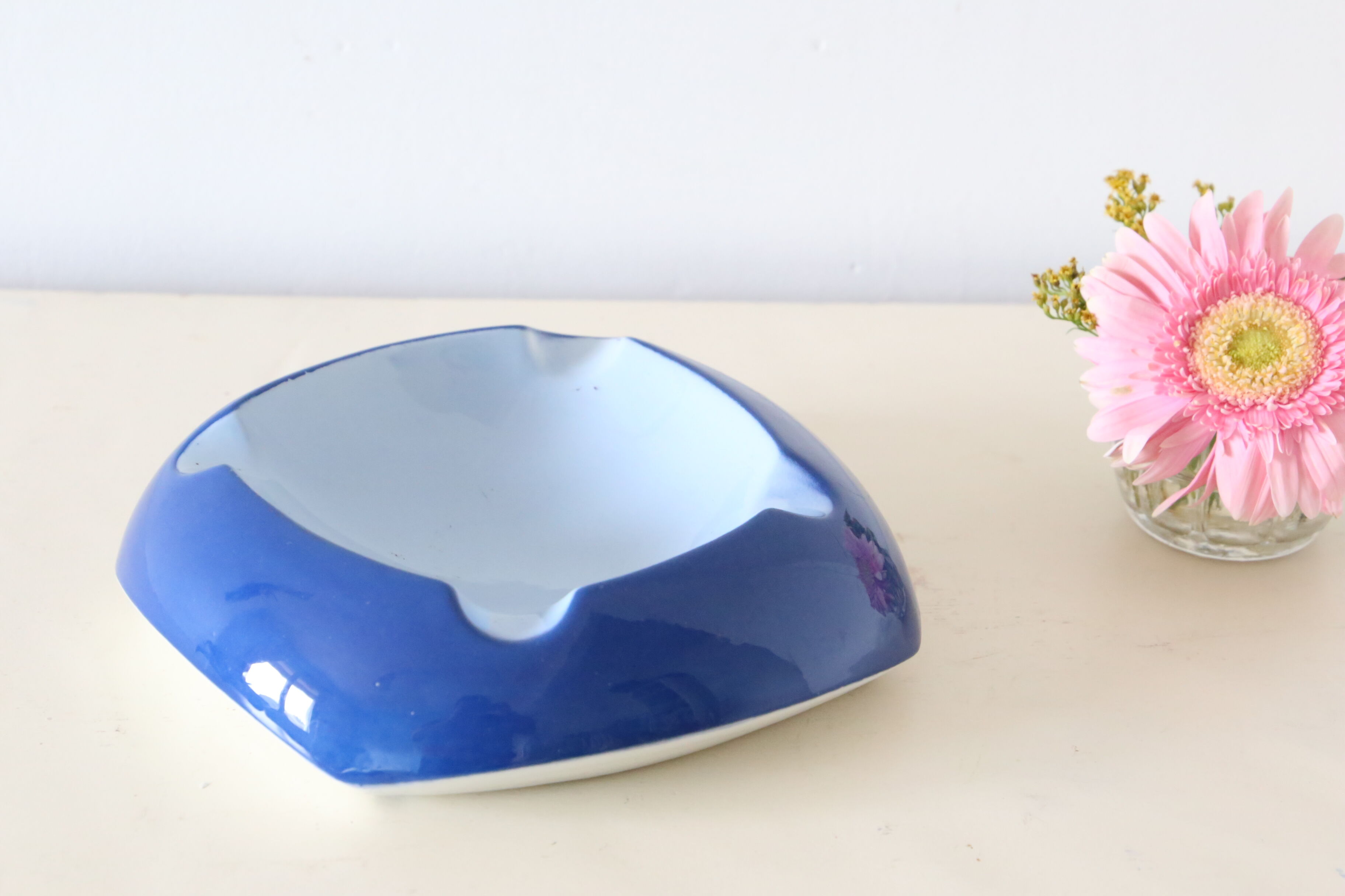Empty pocket or blue ceramic ashtray, vintage