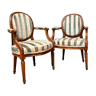 Pair of Armchairs with Back Medallion In Natural Wood Louis XVI Style