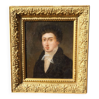 19th C. Portrait Painting Young Man Gentleman Antique