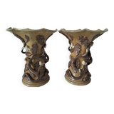Duo of naturalistic stoneware vases – oak branches & acorns in relief