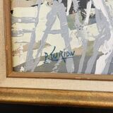 Painting signed Patrick Turion – Animated village scene – Framed