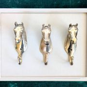 Set of 3 brass wall hooks horse head vintage coat hangers