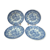 Set of 4 vintage Lunéville deep plates model English – blue Toile de Jouy pattern