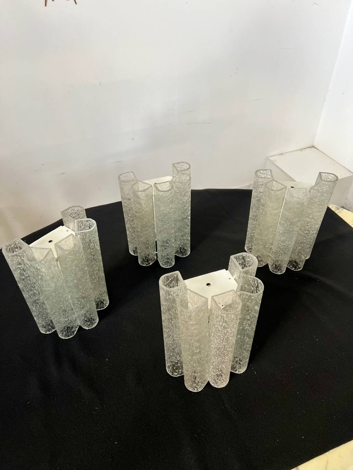 Set of 4 large doria wall lights in glazed glass design from the 60s vintage 3 lights