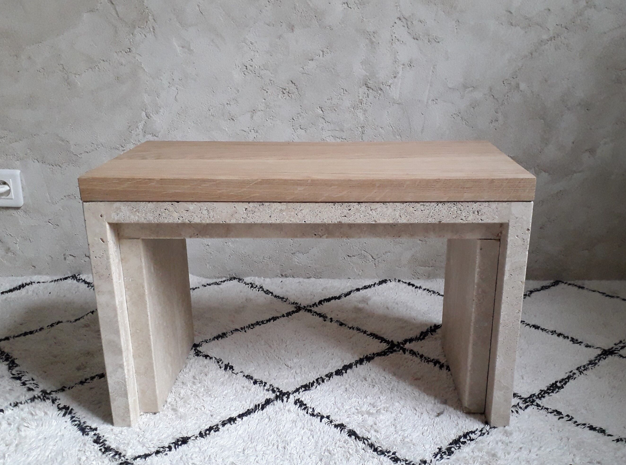 Oak and travertine coffee table