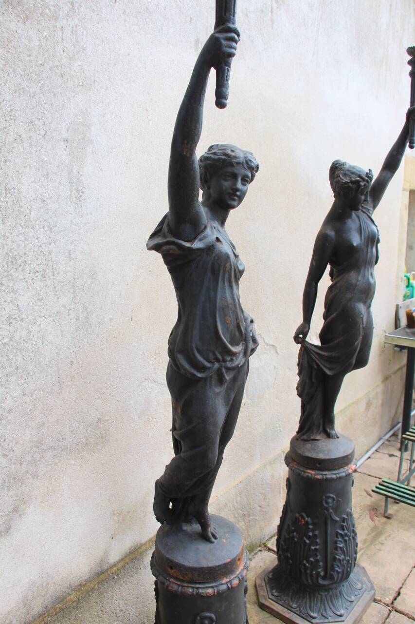 pair of cast iron torchères from the 19th century, foundry L. Gasne in Tusey