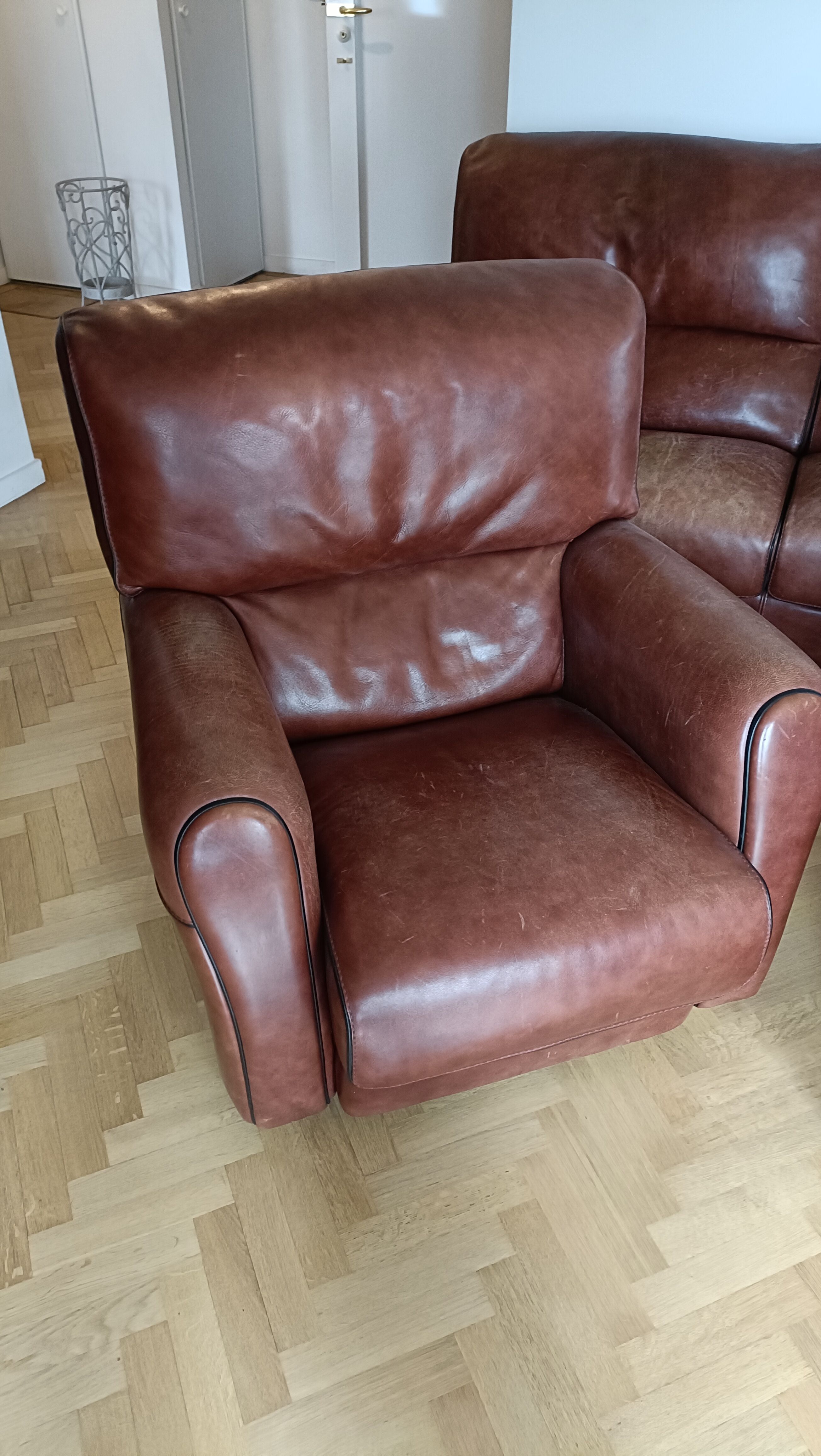 Sofa 2 armchairs vintage leather