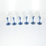 6 crystal glasses Florian Blue Light & Music by Luigi Bormioli, Italy of the 1980s