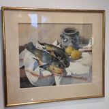 Watercolor, still life with fish