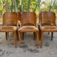 6 Art Deco gondola chairs in solid wood and brown suede