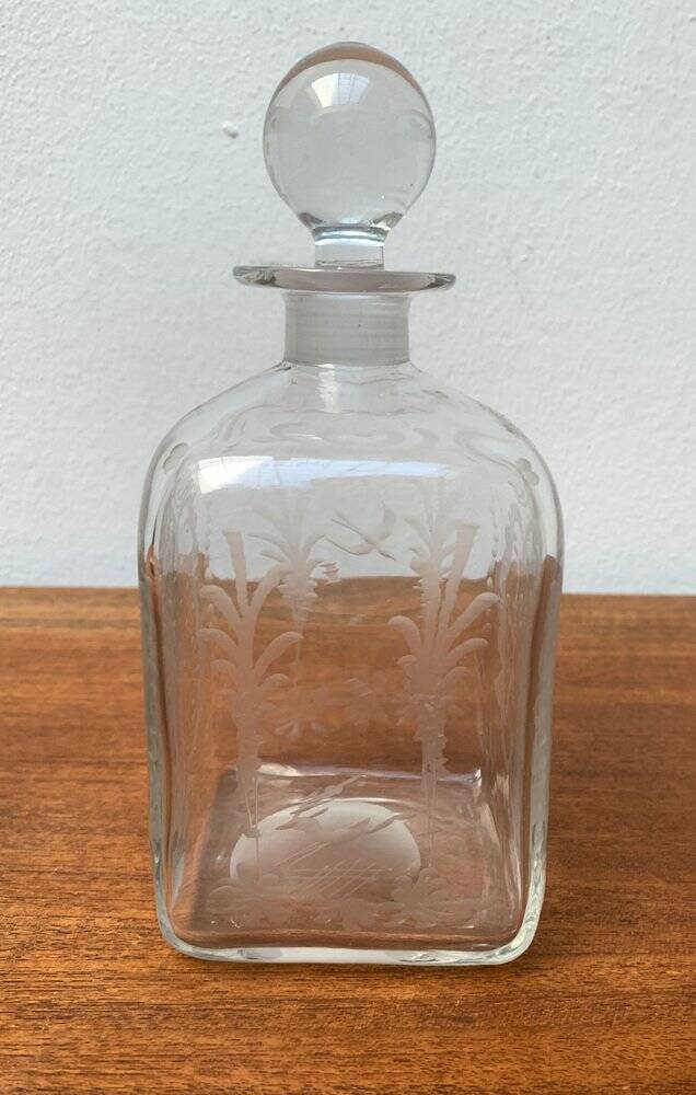Vintage Danish glass bottle with engraving.