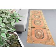 Couloir vintage turc Oushak fait main en laine et coton orange 101x295