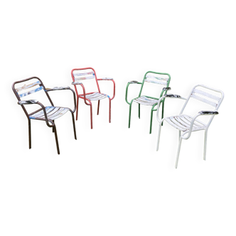 Set de 4 fauteuils de jardin Tolix en métal patiné, 1950