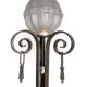 Large art deco floor lamp in wrought iron and white pressed molded glass (height 211 cm)