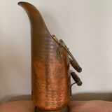 Old hammered copper charcoal bucket with wooden handles