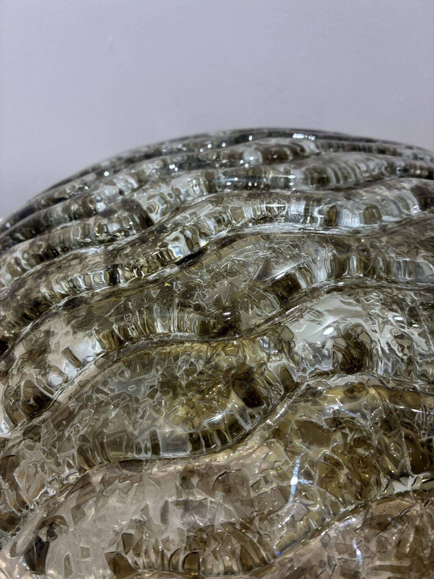 Kaiser Leuchten Murano ice glass flush mount lamp, 40 cm, 1970s