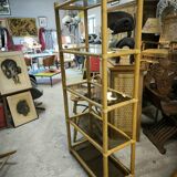 Bamboo and smoked glass bookcase shelf circa 1970