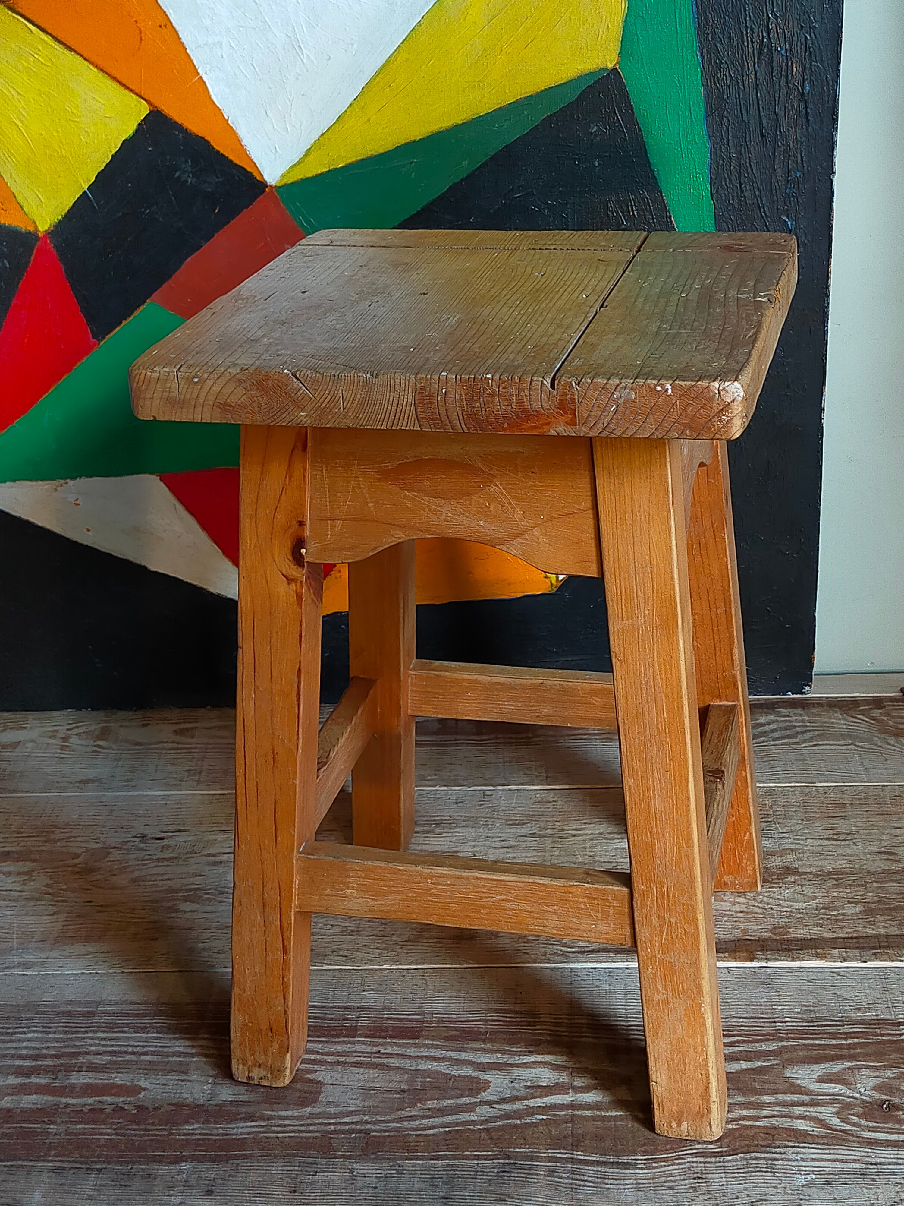Vintage solid pine workshop stool
