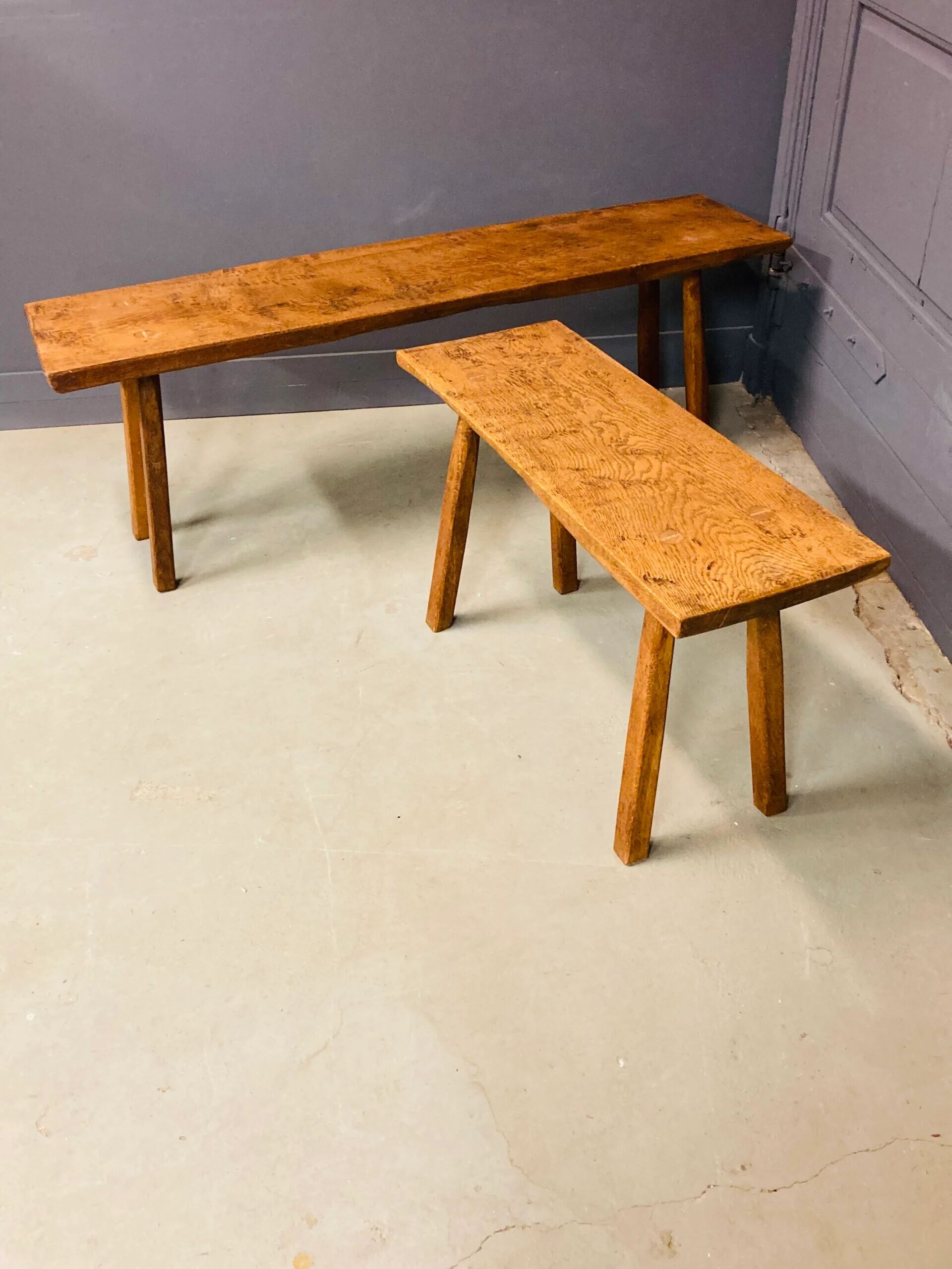 Industrial bench / butcher's table, 1950s, solid oak - large model