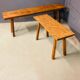 Industrial bench / butcher's table, 1950s, solid oak - large model