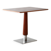 Mahogany bar table with steel base and carved stem