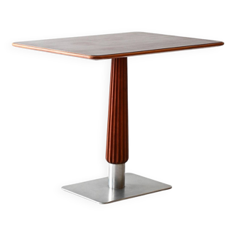 Mahogany bar table with steel base and carved stem