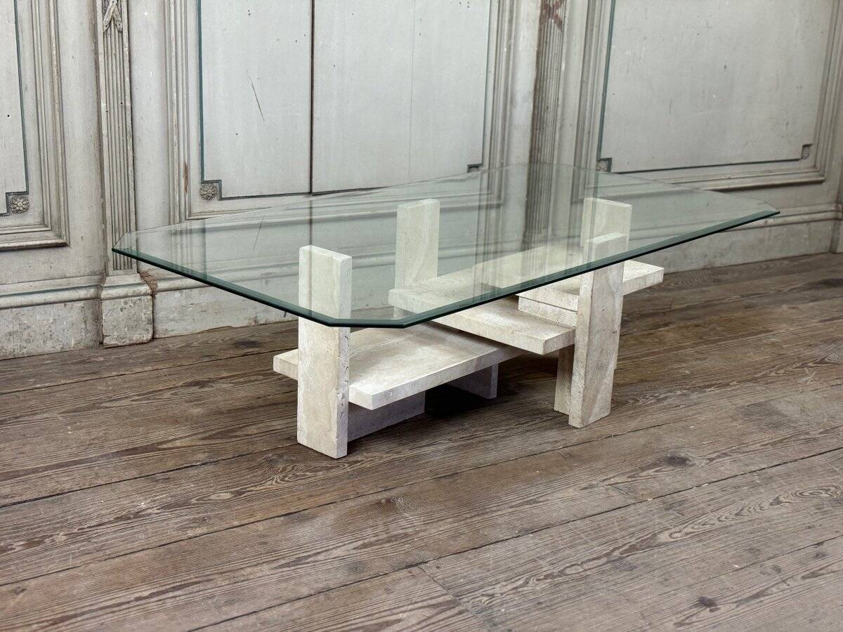 Brutalist Travertine Coffee Table by Willy Ballez