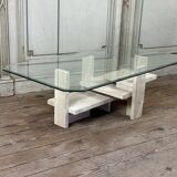 Brutalist Travertine Coffee Table by Willy Ballez