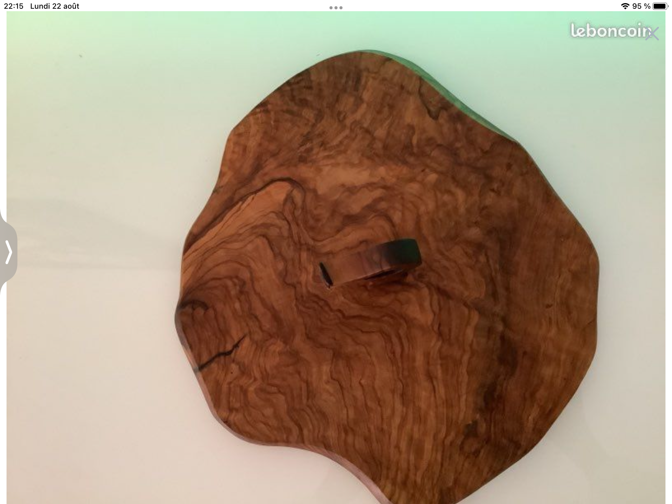 Vintage olive solid wood cheese platter with handle + knife (wooden handle)