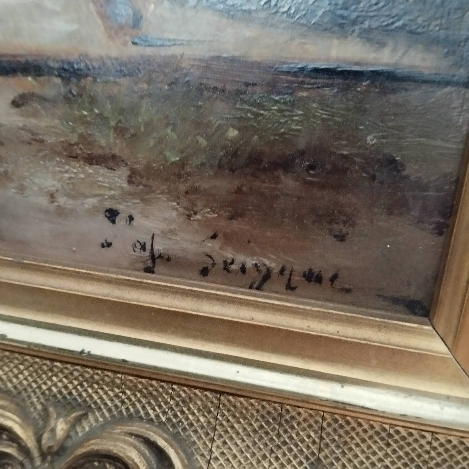 Old painting village scene