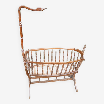 Old Alsatian cradle pram Louis Philippe period in walnut in its juice 1830 19th