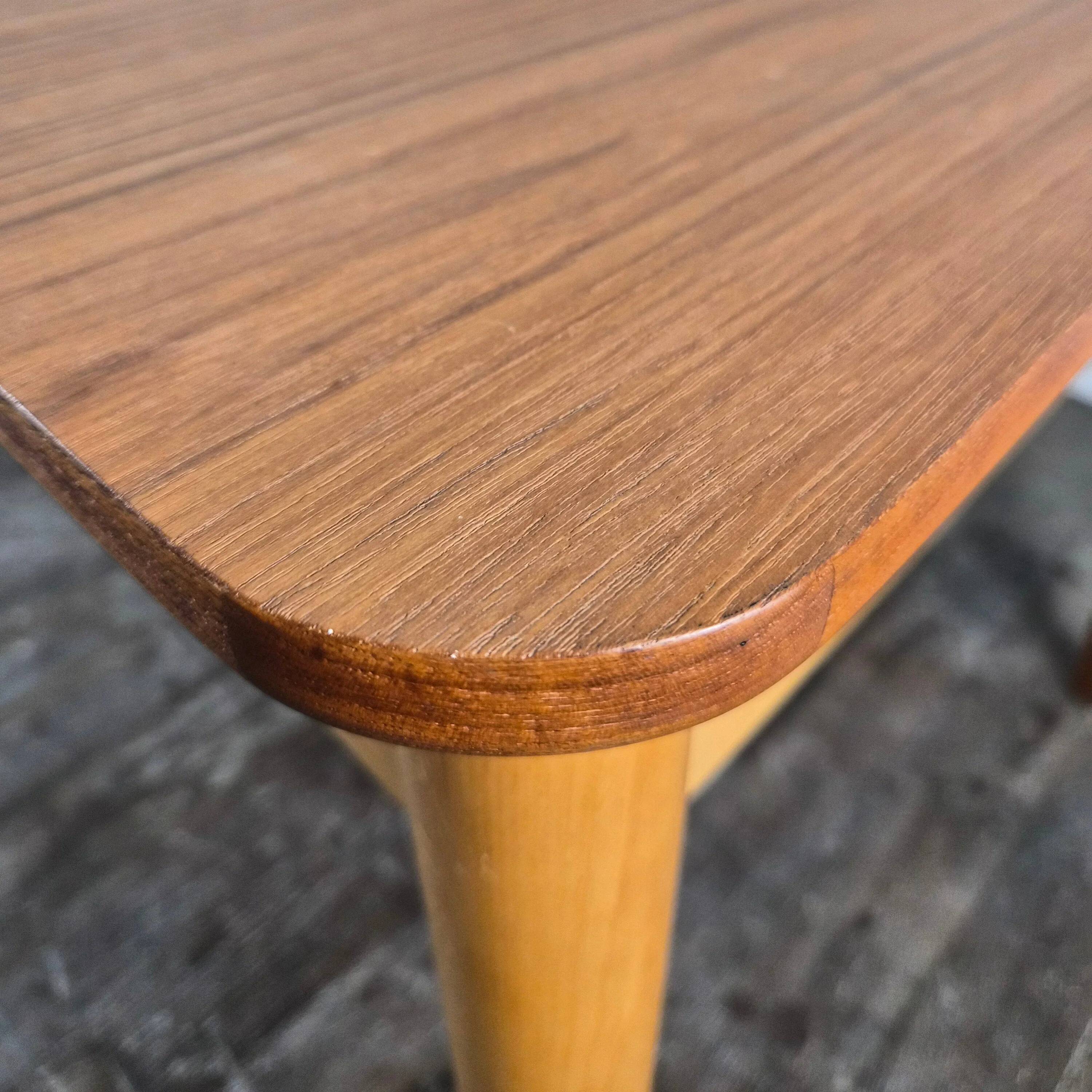 Rare teak and maple dining table with 2 extensions by Finn Juhl for Bovirke, Denmark, 1950.