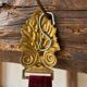Vintage hanging mirror in gold metal and burgundy velvet – 63 × 24 cm