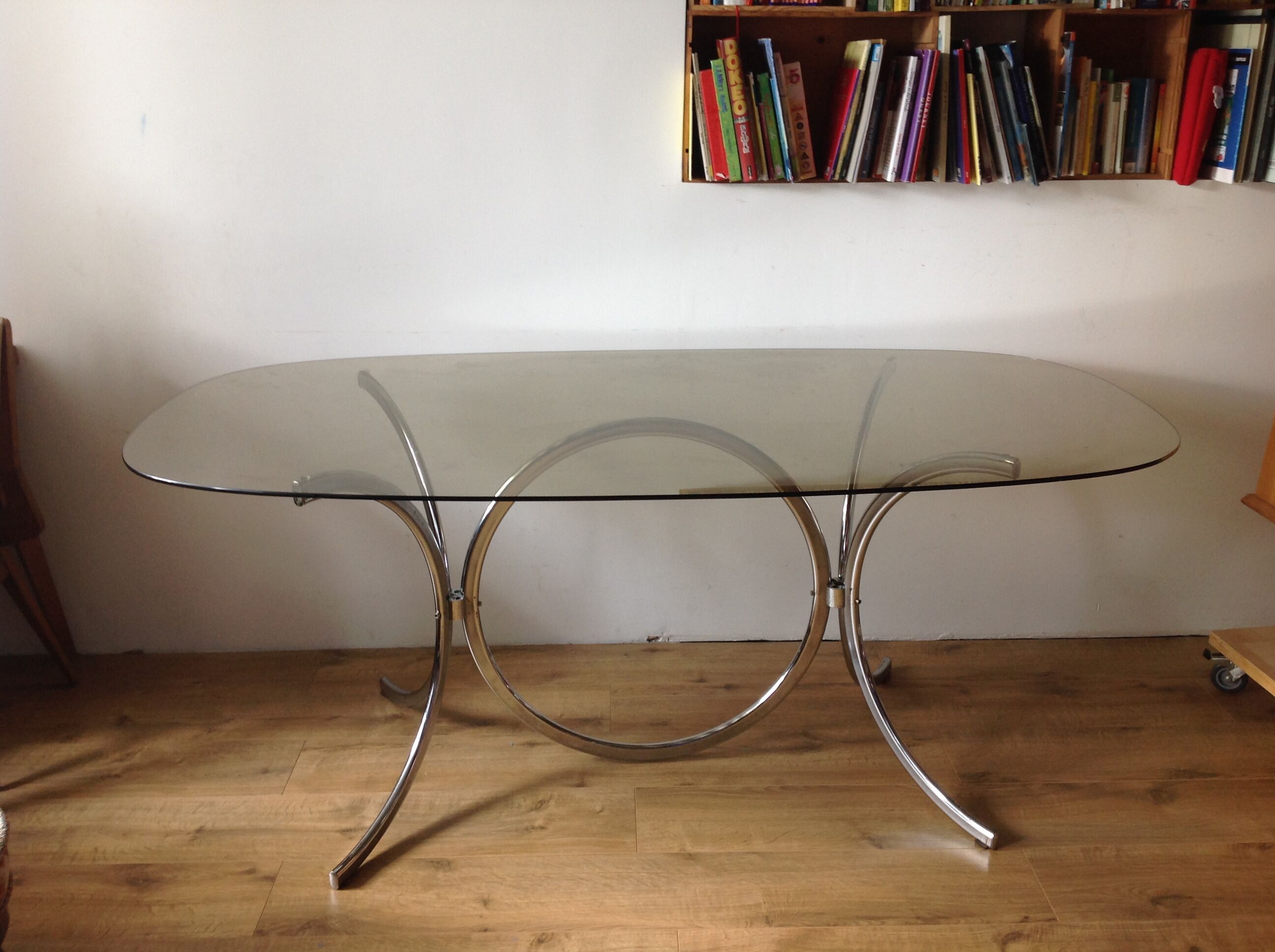 70s chrome table and glass top